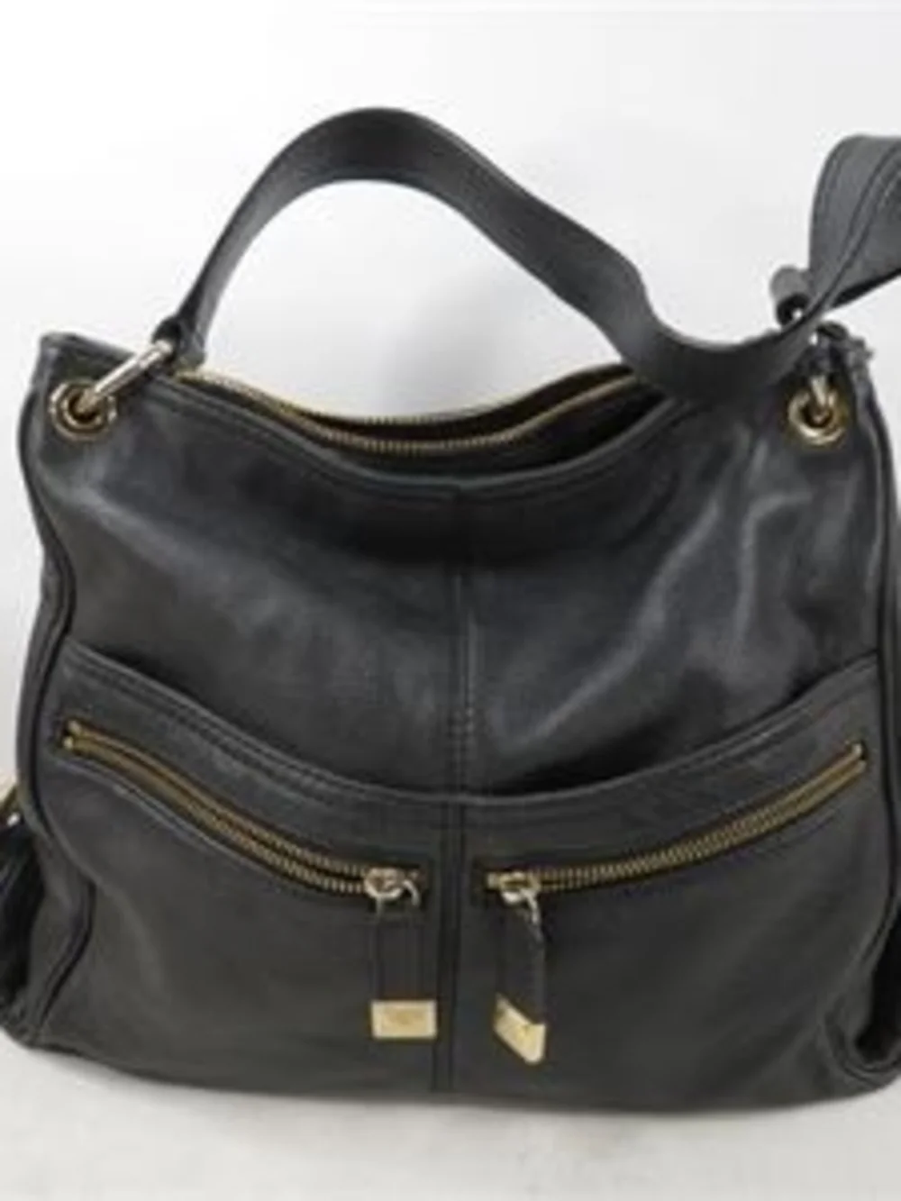 Michael Kors Black Leather Shoulder Bag with Gold Hardware
